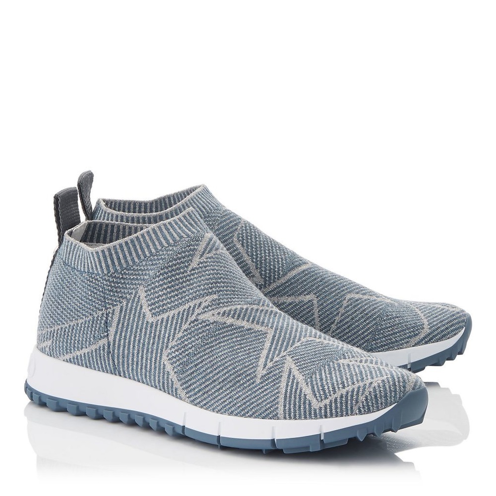 Jimmy Choo NORWAY Blue Knit Lurex Trainers Sock